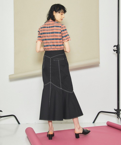 INella（イネラ）の「【INella(イネラ)】マルチチェックニットトップス（Tシャツ/カットソー・レディース・ホワイト/オレンジ/ブルー・FREE）」の8枚目の写真