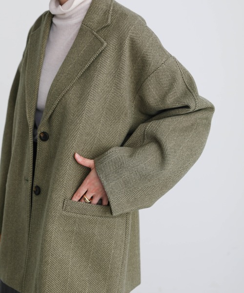 ヘリンボーンカーブスリーブジャケット（テーラードジャケット