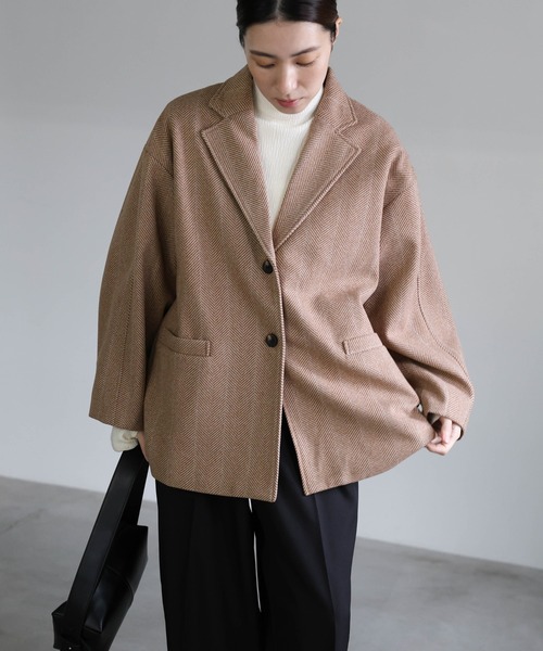 ヘリンボーンカーブスリーブジャケット（テーラードジャケット