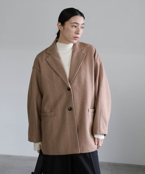 ヘリンボーンカーブスリーブジャケット（テーラードジャケット