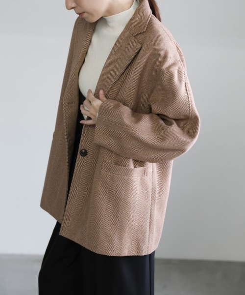 ヘリンボーンカーブスリーブジャケット（テーラードジャケット