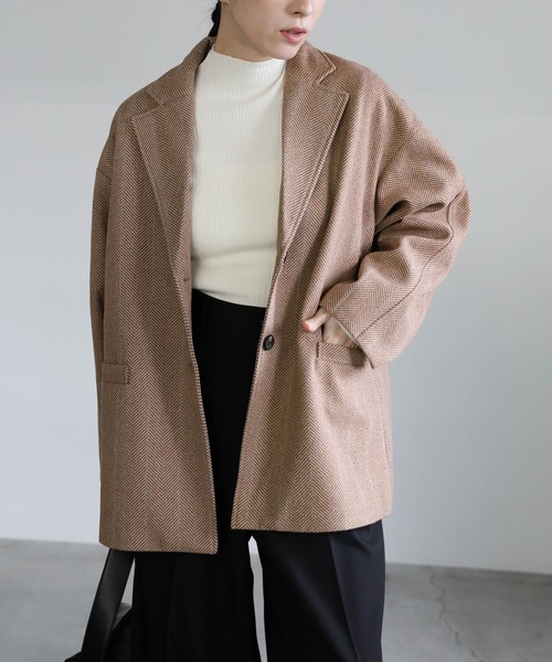 ヘリンボーンカーブスリーブジャケット（テーラードジャケット
