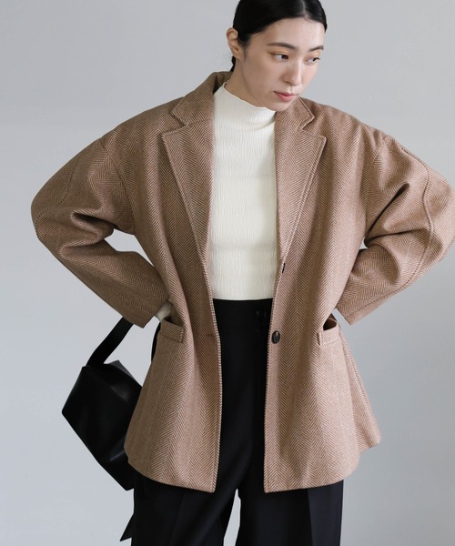 ヘリンボーンカーブスリーブジャケット（テーラードジャケット