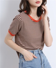 配色パイピングカットソーボーダーTシャツ