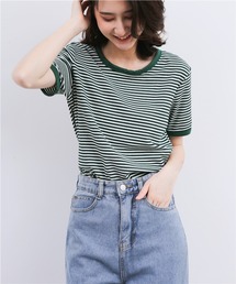 配色パイピングカットソーボーダーTシャツ