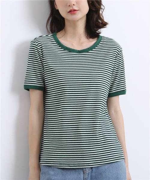 MAISON DE THERESE(メゾン ド テレーズ)の「配色パイピングカットソーボーダーTシャツ(Tシャツ/カットソー・レディース・ブラウン/グリーン/ブラック・L/S/M)」の21枚目の写真