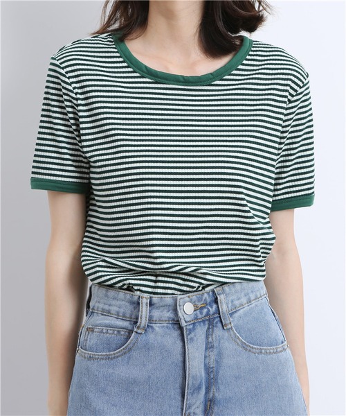 MAISON DE THERESE(メゾン ド テレーズ)の「配色パイピングカットソーボーダーTシャツ(Tシャツ/カットソー・レディース・ブラウン/グリーン/ブラック・L/S/M)」の12枚目の写真
