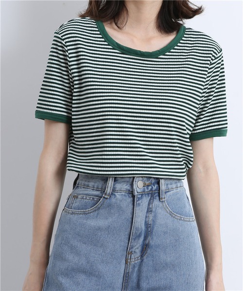 MAISON DE THERESE(メゾン ド テレーズ)の「配色パイピングカットソーボーダーTシャツ(Tシャツ/カットソー・レディース・ブラウン/グリーン/ブラック・L/S/M)」の13枚目の写真