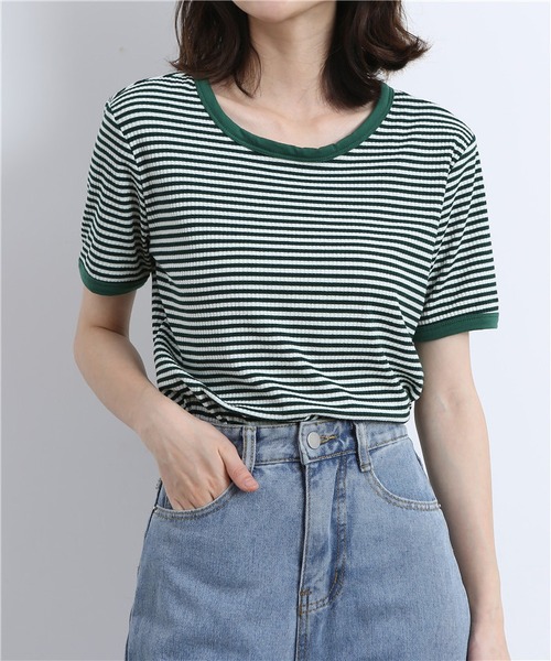 セール】配色パイピングカットソーボーダーTシャツ（Tシャツ