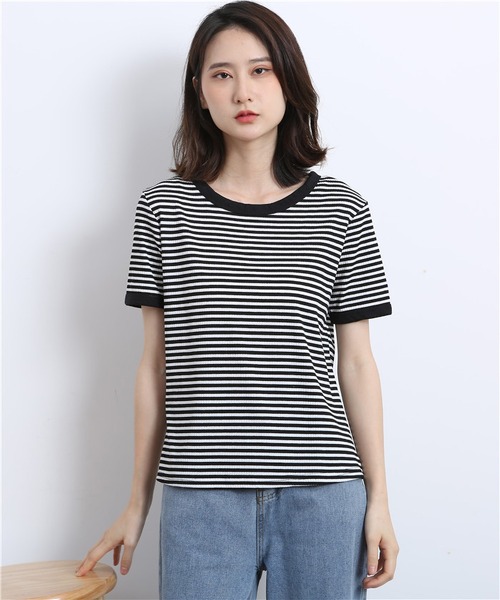 MAISON DE THERESE(メゾン ド テレーズ)の「配色パイピングカットソーボーダーTシャツ(Tシャツ/カットソー・レディース・ブラウン/グリーン/ブラック・L/S/M)」の10枚目の写真