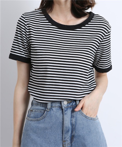MAISON DE THERESE(メゾン ド テレーズ)の「配色パイピングカットソーボーダーTシャツ(Tシャツ/カットソー・レディース・ブラウン/グリーン/ブラック・L/S/M)」の7枚目の写真
