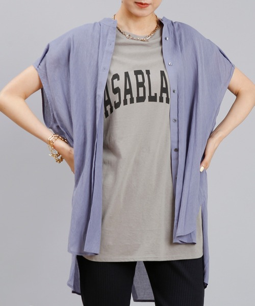 DouDou(ドゥドゥ)の「バックデザインフレンチシャツ(シャツ/ブラウス・レディース・ブラック/オフホワイト/パープル・FREE)」の1枚目の写真