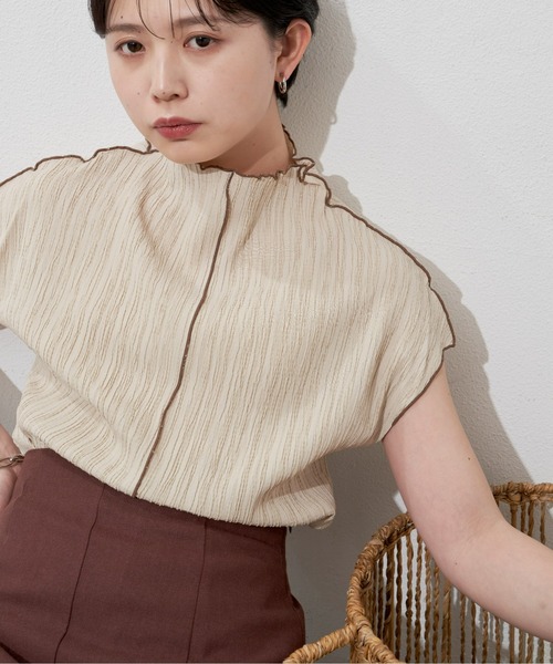 Aunt Marie's（アントマリーズ）の「楊柳メロウフレンチスリーブトップス（シャツ/ブラウス・レディース・ブラック/ベージュ/ブラウン/アイボリー・FREE）」の3枚目の写真