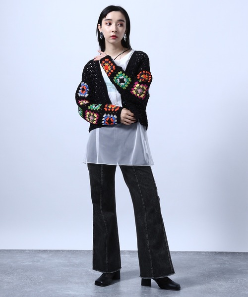 HARE（ハレ）の「ブリーチフレアデニムパンツ(HARE)（デニムパンツ・レディース・ブラック/レッド・S/M）」の3枚目の写真