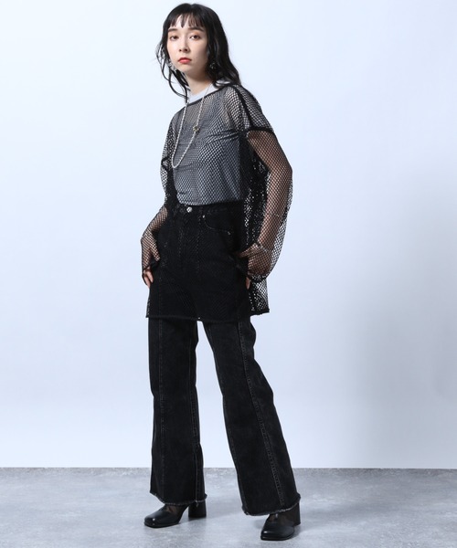 HARE（ハレ）の「ブリーチフレアデニムパンツ(HARE)（デニムパンツ・レディース・ブラック/レッド・S/M）」の4枚目の写真