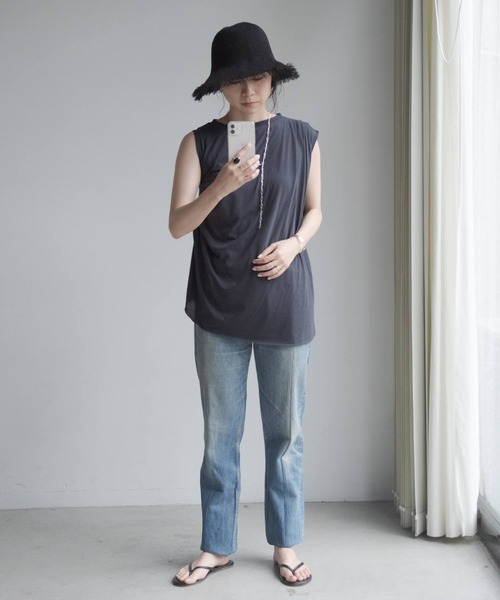 ONEME(ワンム)の「ONEME gather Tank top(Tシャツ/カットソー・レディース・オフホワイト/ネイビー・FREE)」の10枚目の写真