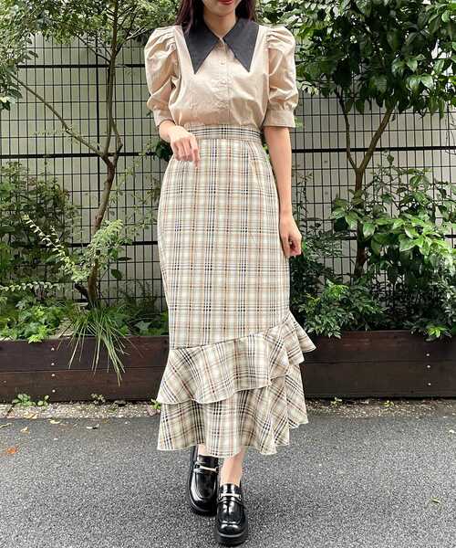 MAJESTIC LEGON（マジェスティックレゴン）の「チェックダブルフレアスカート（スカート・レディース・ベージュ系その他2/ブラウン系その他2/ブルー系その他4・SMALL/MEDIUM）」の17枚目の写真