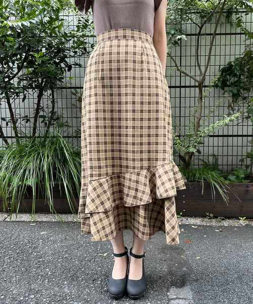 MAJESTIC LEGON（マジェスティックレゴン）の「チェックダブルフレアスカート（スカート・レディース・ベージュ系その他2/ブラウン系その他2/ブルー系その他4・SMALL/MEDIUM）」の8枚目の写真