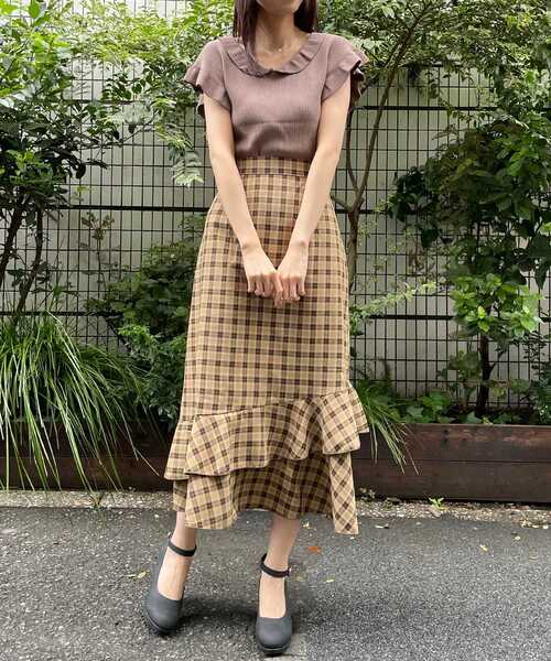MAJESTIC LEGON（マジェスティックレゴン）の「チェックダブルフレアスカート（スカート・レディース・ベージュ系その他2/ブラウン系その他2/ブルー系その他4・SMALL/MEDIUM）」の15枚目の写真