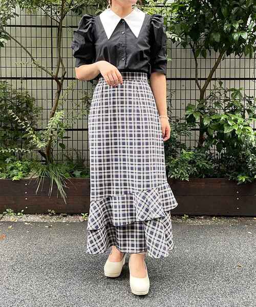 MAJESTIC LEGON（マジェスティックレゴン）の「チェックダブルフレアスカート（スカート・レディース・ベージュ系その他2/ブラウン系その他2/ブルー系その他4・SMALL/MEDIUM）」の6枚目の写真