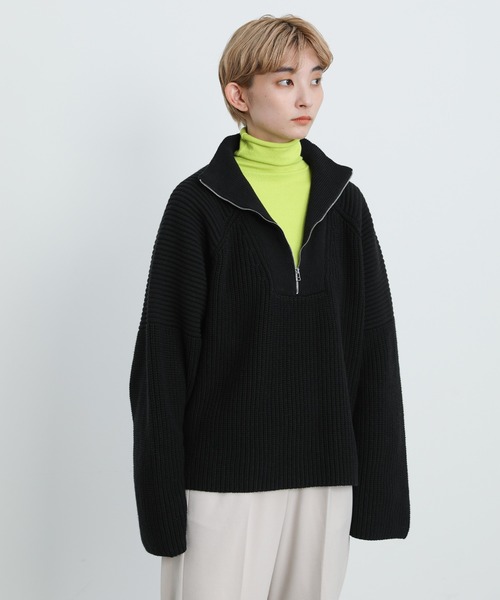 select MOCA（セレクトモカ）の「ハーフジップニットトップス（ニット/セーター・レディース・ブラック/ピンク/アイボリー/バーガンディー・FREE）」の6枚目の写真