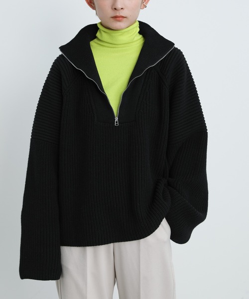 select MOCA（セレクトモカ）の「ハーフジップニットトップス（ニット/セーター・レディース・ブラック/ピンク/アイボリー/バーガンディー・FREE）」の5枚目の写真