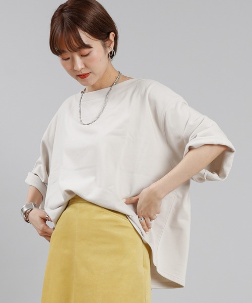 DouDou（ドゥドゥ）の「7分袖ショート丈スウェット（Tシャツ/カットソー・レディース・ブラック/ブラウン/グレイッシュベージュ・FREE）」の3枚目の写真