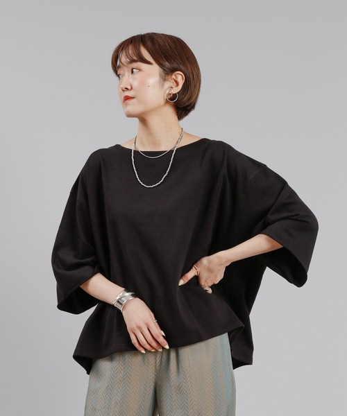 DouDou（ドゥドゥ）の「7分袖ショート丈スウェット（Tシャツ/カットソー・レディース・ブラック/ブラウン/グレイッシュベージュ・FREE）」の17枚目の写真