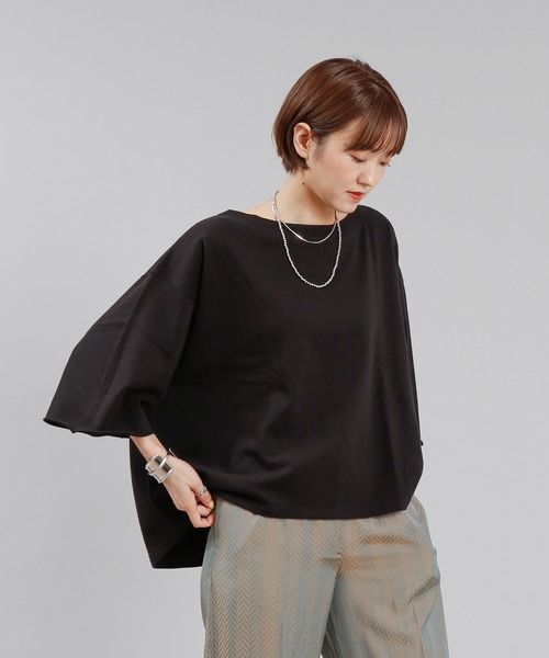 DouDou（ドゥドゥ）の「7分袖ショート丈スウェット（Tシャツ/カットソー・レディース・ブラック/ブラウン/グレイッシュベージュ・FREE）」の21枚目の写真