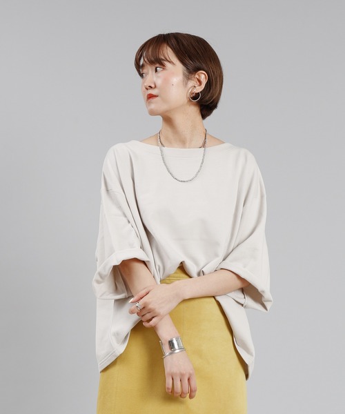 DouDou（ドゥドゥ）の「7分袖ショート丈スウェット（Tシャツ/カットソー・レディース・ブラック/ブラウン/グレイッシュベージュ・FREE）」の9枚目の写真