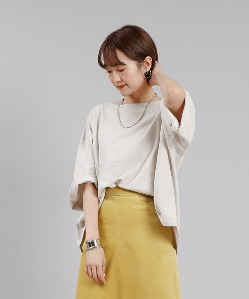 DouDou（ドゥドゥ）の「7分袖ショート丈スウェット（Tシャツ/カットソー・レディース・ブラック/ブラウン/グレイッシュベージュ・FREE）」の13枚目の写真