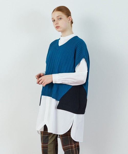 FRAPBOIS（フラボア）の「サイドベスト（ベスト・レディース・ブルー/オフホワイト・1/2）」の9枚目の写真