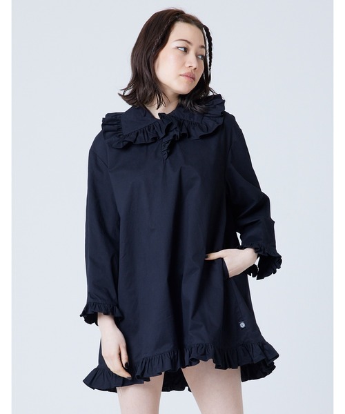 Little sunny bite（リトルサニーバイト）の「Frill mini dress（シャツワンピース・レディース・ホワイト/ブラック・FREE）」の2枚目の写真