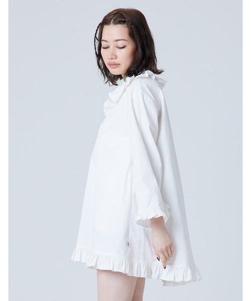 Little sunny bite（リトルサニーバイト）の「Frill mini dress（シャツワンピース・レディース・ホワイト/ブラック・FREE）」の14枚目の写真