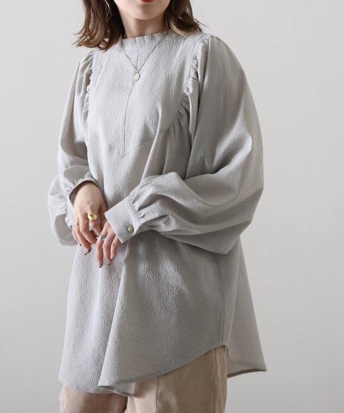 Cheek（チーク）の「ポコポコジャガードブラウス（シャツ/ブラウス・レディース・ブラウン/グレー/アイボリー・MEDIUM）」の3枚目の写真