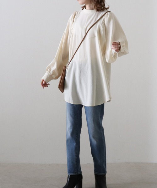 Cheek（チーク）の「ポコポコジャガードブラウス（シャツ/ブラウス・レディース・ブラウン/グレー/アイボリー・MEDIUM）」の4枚目の写真