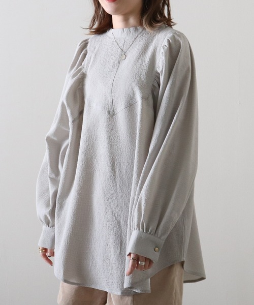 Cheek（チーク）の「ポコポコジャガードブラウス（シャツ/ブラウス・レディース・ブラウン/グレー/アイボリー・MEDIUM）」の7枚目の写真