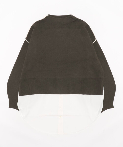 REAL CUBE（リアルキューブ）の「パイピングシャツドッキングニット（ニット/セーター・レディース・ブラウン/チャコールグレー・FREE）」の2枚目の写真