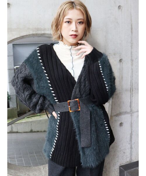 MURUA（ムルーア）の「ミクスチャーカシュクールニット（カーディガン/ボレロ・レディース・ブラック・FREE）」の2枚目の写真