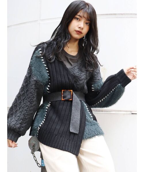 MURUA（ムルーア）の「ミクスチャーカシュクールニット（カーディガン/ボレロ・レディース・ブラック・FREE）」の5枚目の写真