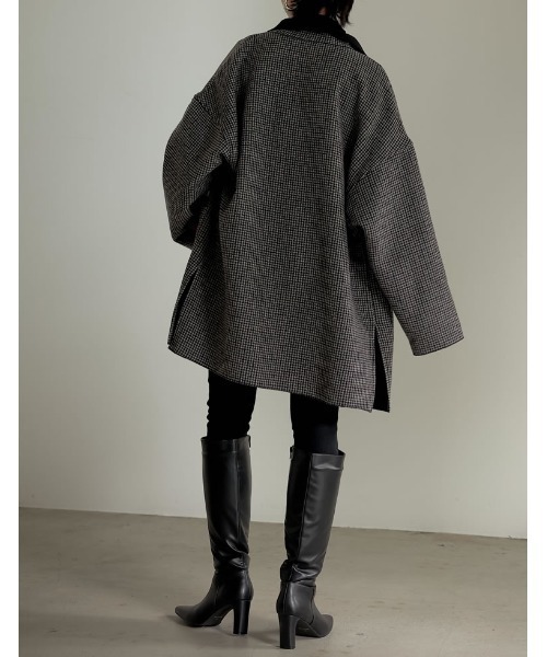 Re:EDIT（リエディ）の「オーバーサイズダブルフェイスチェック柄ミドルコート（チェスターコート・レディース・モカ/ブラック/グレイッシュベージュ/ブラウン・MEDIUM）」の8枚目の写真