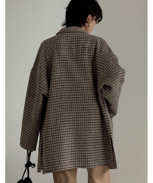 Re:EDIT（リエディ）の「オーバーサイズダブルフェイスチェック柄ミドルコート（チェスターコート・レディース・モカ/ブラック/グレイッシュベージュ/ブラウン・MEDIUM）」の10枚目の写真