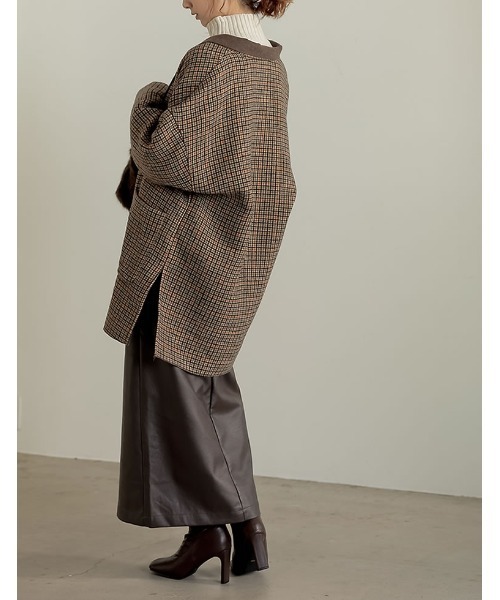 Re:EDIT（リエディ）の「オーバーサイズダブルフェイスチェック柄ミドルコート（チェスターコート・レディース・モカ/ブラック/グレイッシュベージュ/ブラウン・MEDIUM）」の15枚目の写真