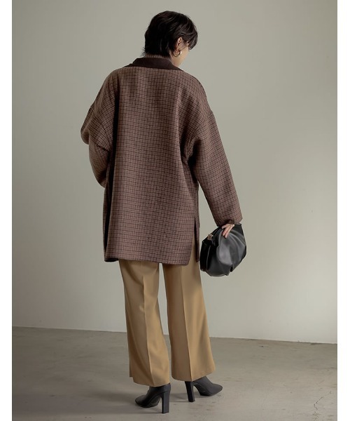 Re:EDIT（リエディ）の「オーバーサイズダブルフェイスチェック柄ミドルコート（チェスターコート・レディース・モカ/ブラック/グレイッシュベージュ/ブラウン・MEDIUM）」の20枚目の写真