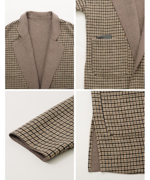 Re:EDIT（リエディ）の「オーバーサイズダブルフェイスチェック柄ミドルコート（チェスターコート・レディース・モカ/ブラック/グレイッシュベージュ/ブラウン・MEDIUM）」の21枚目の写真