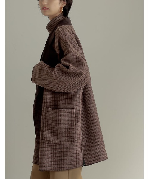 Re:EDIT（リエディ）の「オーバーサイズダブルフェイスチェック柄ミドルコート（チェスターコート・レディース・モカ/ブラック/グレイッシュベージュ/ブラウン・MEDIUM）」の18枚目の写真