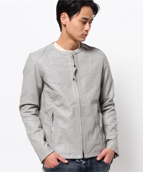 OUTLET（アウトレット）の「【Ciaopanic】レザーシングルライダース（ライダースジャケット・メンズ・グレー/ブラック/ネイビー/ブルー・MEDIUM/SMALL/LARGE）」の2枚目の写真