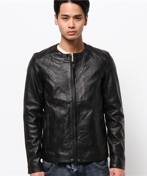 OUTLET（アウトレット）の「【Ciaopanic】レザーシングルライダース（ライダースジャケット・メンズ・グレー/ブラック/ネイビー/ブルー・MEDIUM/SMALL/LARGE）」の5枚目の写真