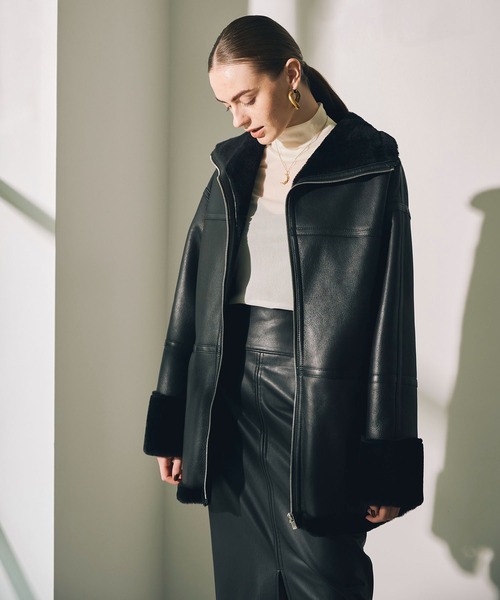 city(シティ)の「【CITY】スペインメリノジップムートン(ムートンコート・レディース・ブラック・1/2)」の4枚目の写真