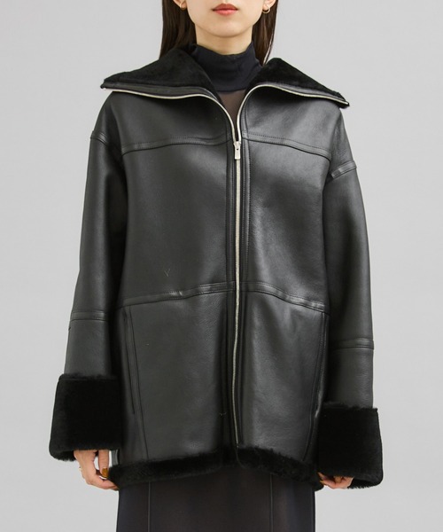 city(シティ)の「【CITY】スペインメリノジップムートン(ムートンコート・レディース・ブラック・1/2)」の5枚目の写真